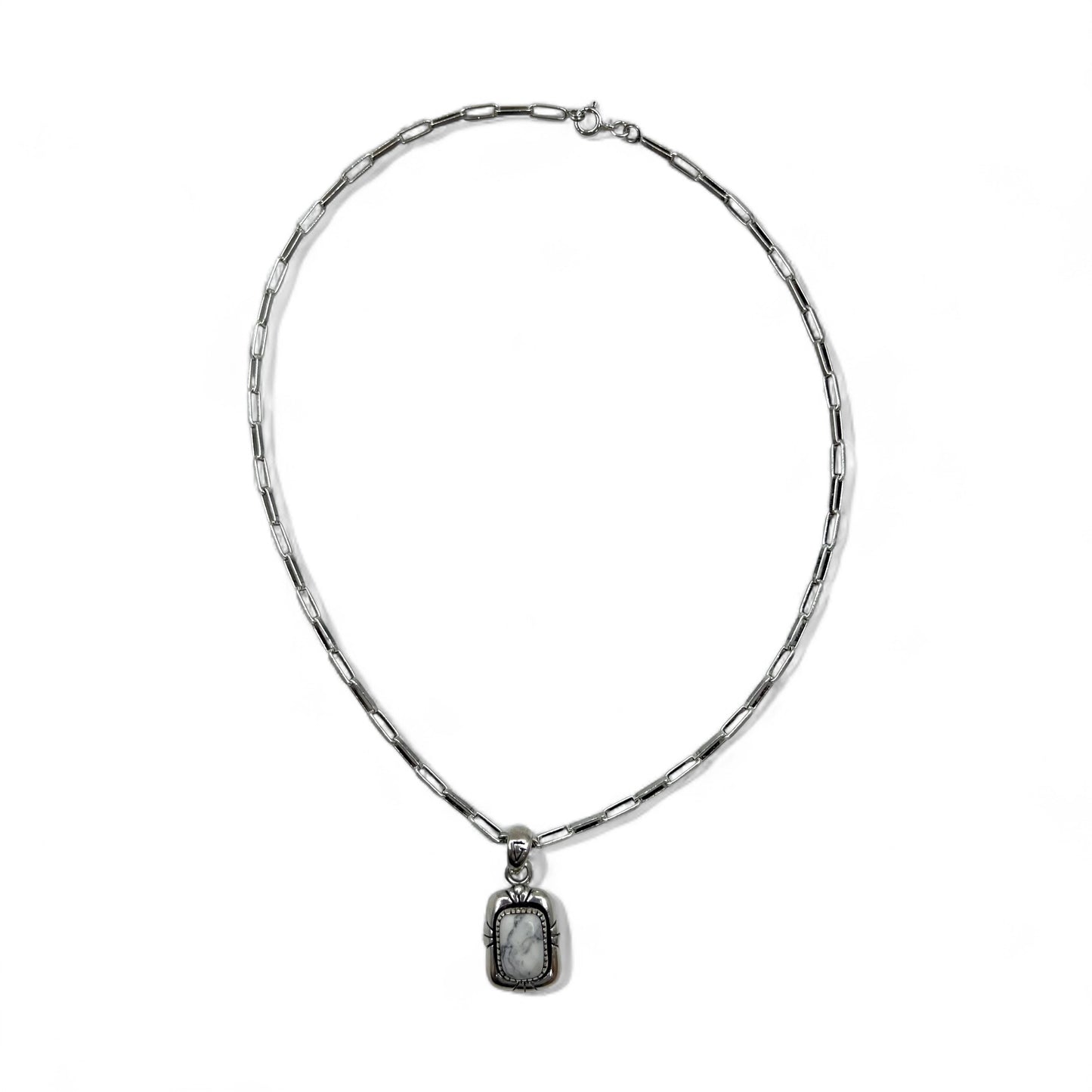 Vintage White Turquoise Pendant Necklace, Indian Jewelry, White Turquoise, Hopi Chain Necklace Pendant, Silver 925, G Stamp