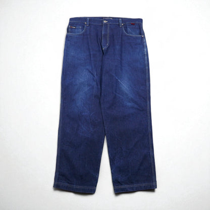 FUBU 2000s Wide Baggy Denim Jeans, XL, Indigo and Blue, Zipper Fly