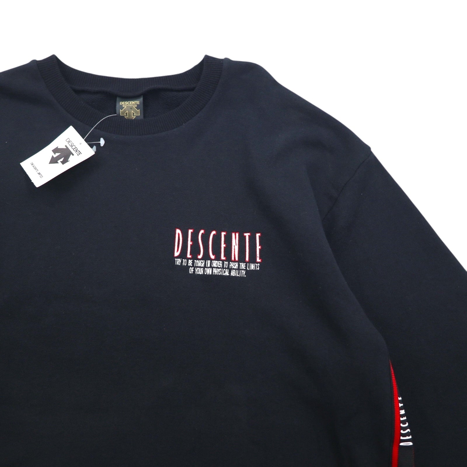 DESCENTE 90年代 日本製 テープロゴ デザイン スウェット トレーナー L ブラック 未使用品