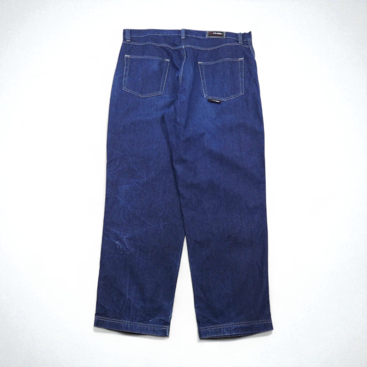 FUBU 2000s Wide Baggy Denim Jeans, XL, Indigo and Blue, Zipper Fly