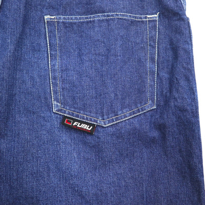 FUBU 2000s Wide Baggy Denim Jeans, XL, Indigo and Blue, Zipper Fly