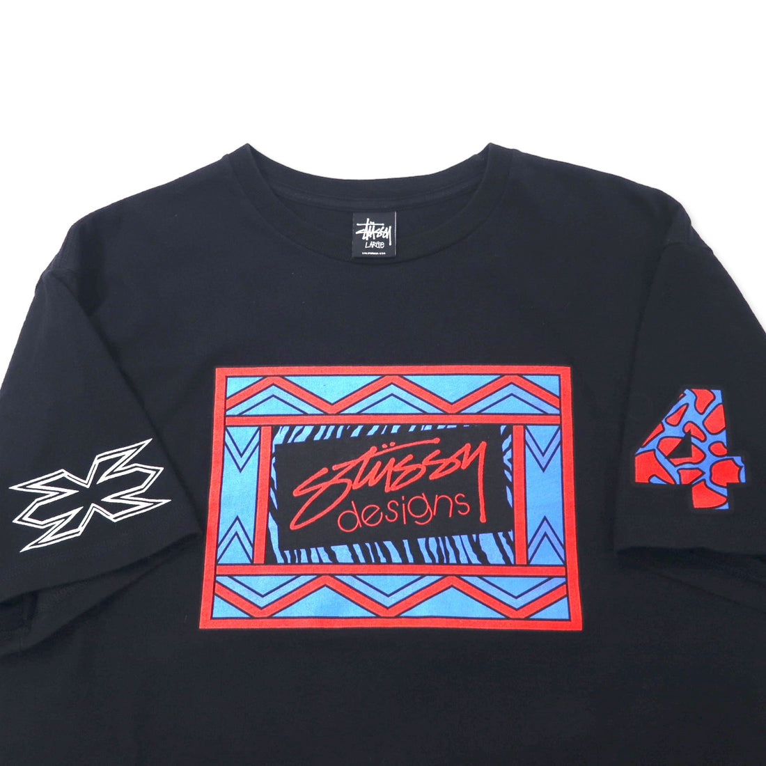 stussy N4 シャネルロゴ プリント Tシャツ L ブラック コットン