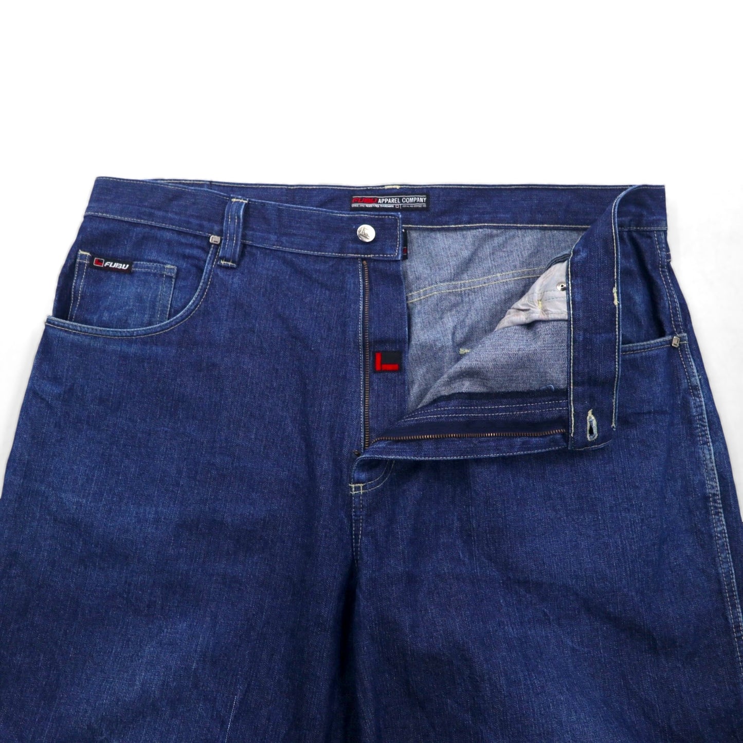 FUBU 2000s Wide Baggy Denim Jeans, XL, Indigo and Blue, Zipper Fly