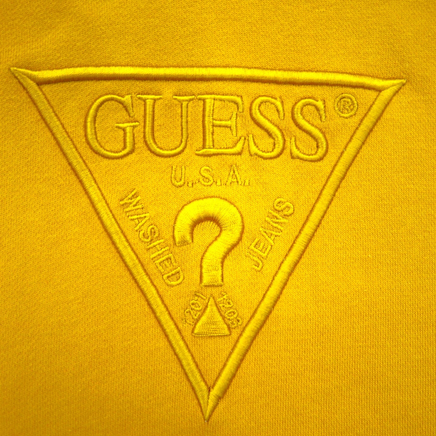 GUESS トライアングルロゴ 刺繍 プルオーバーパーカー M イエロー コットン MI3K9471