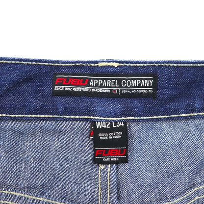 FUBU 2000s Wide Baggy Denim Jeans, XL, Indigo and Blue, Zipper Fly