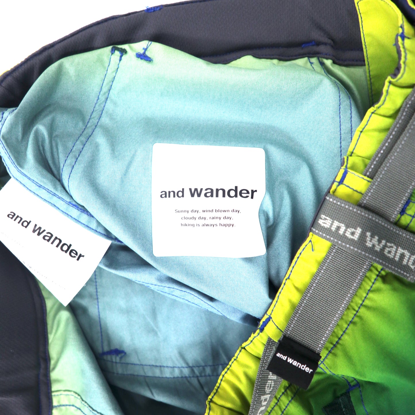 and wander 2WAY レイヤード クライミングパンツ ショートパンツ 5 ブルー グリーン グラデーション ポリエステル AW81-FF003