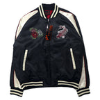 日本然リトテ-古着オンライン-一心如鏡 スカジャン M ブラック ポリエステル キルティングライナー 錦鯉 ハイビスカス 刺繍 未使用品-Ichi Shinshin Mirror Souvenir Jacket M Black Polyester QUILTED Liner Nishiki Kogoi Hibiscus Embroidery Unused