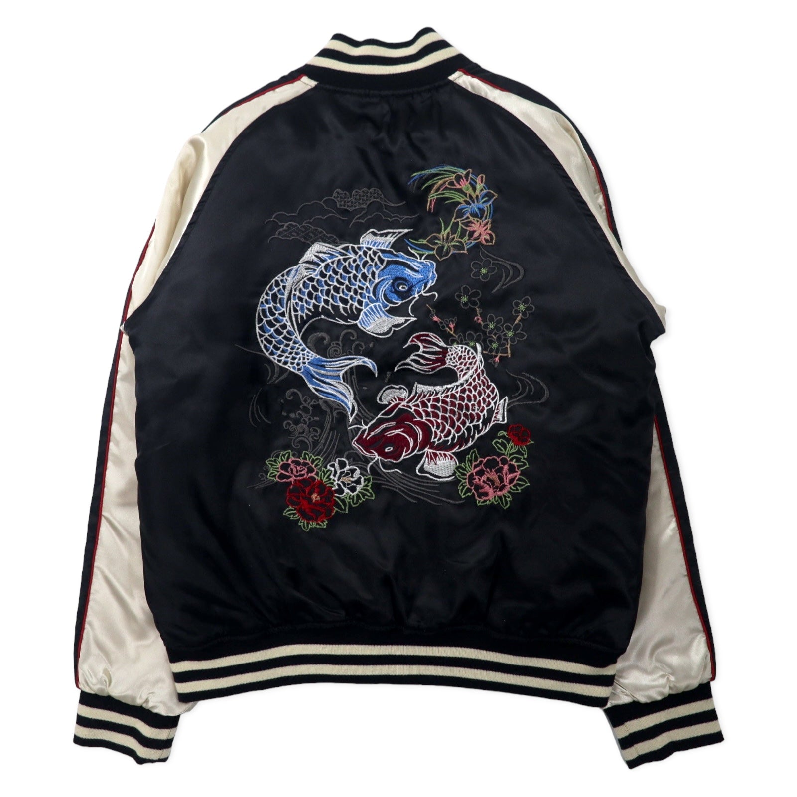 Isshinnyokagami Sukajan M Black Polyester Quilted Liner Nishikigoi Hibiscus Embroidery Unused Item