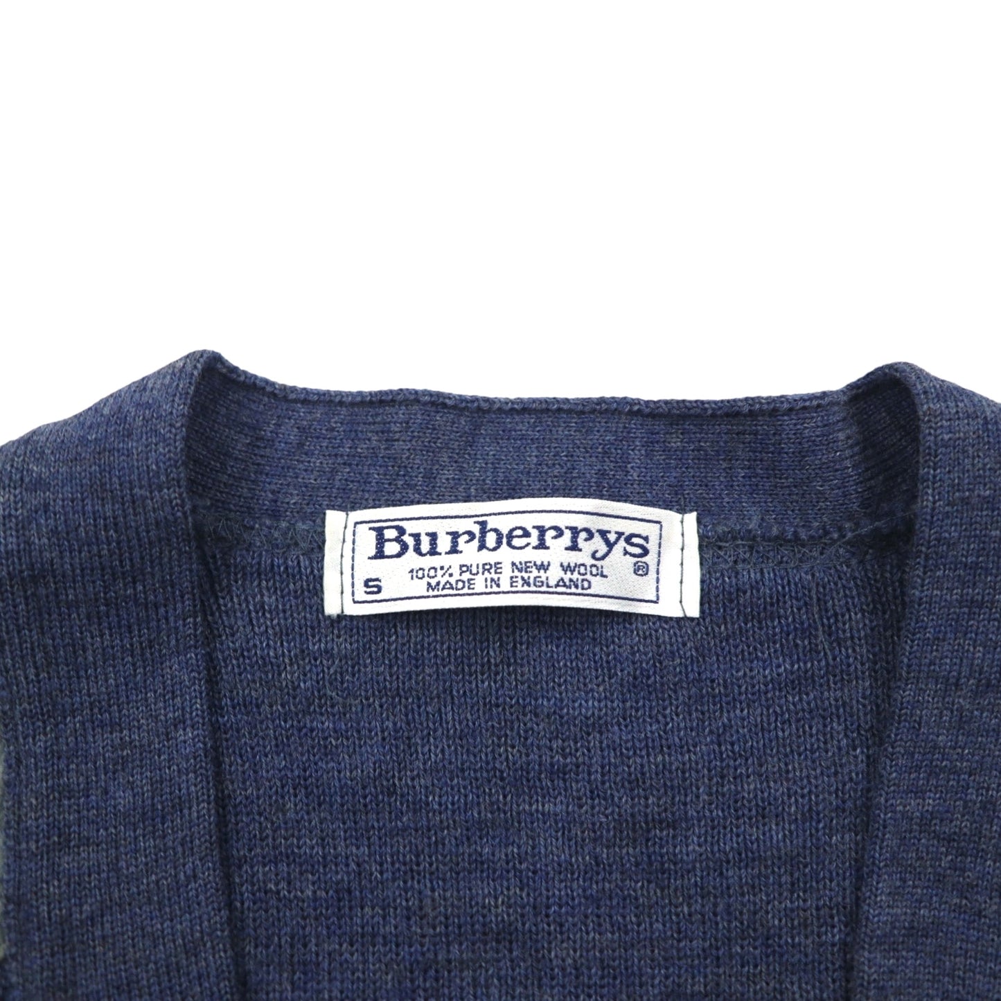 BURBERRYS 80年代 イギリス製 エルボーパッチ ニット カーディガン L ネイビー ウール レザー切替