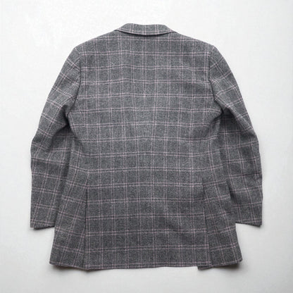 BURBERRY カシミヤ混 2B ツイードジャケット M グレー チェック ウール 羊毛 日本製
