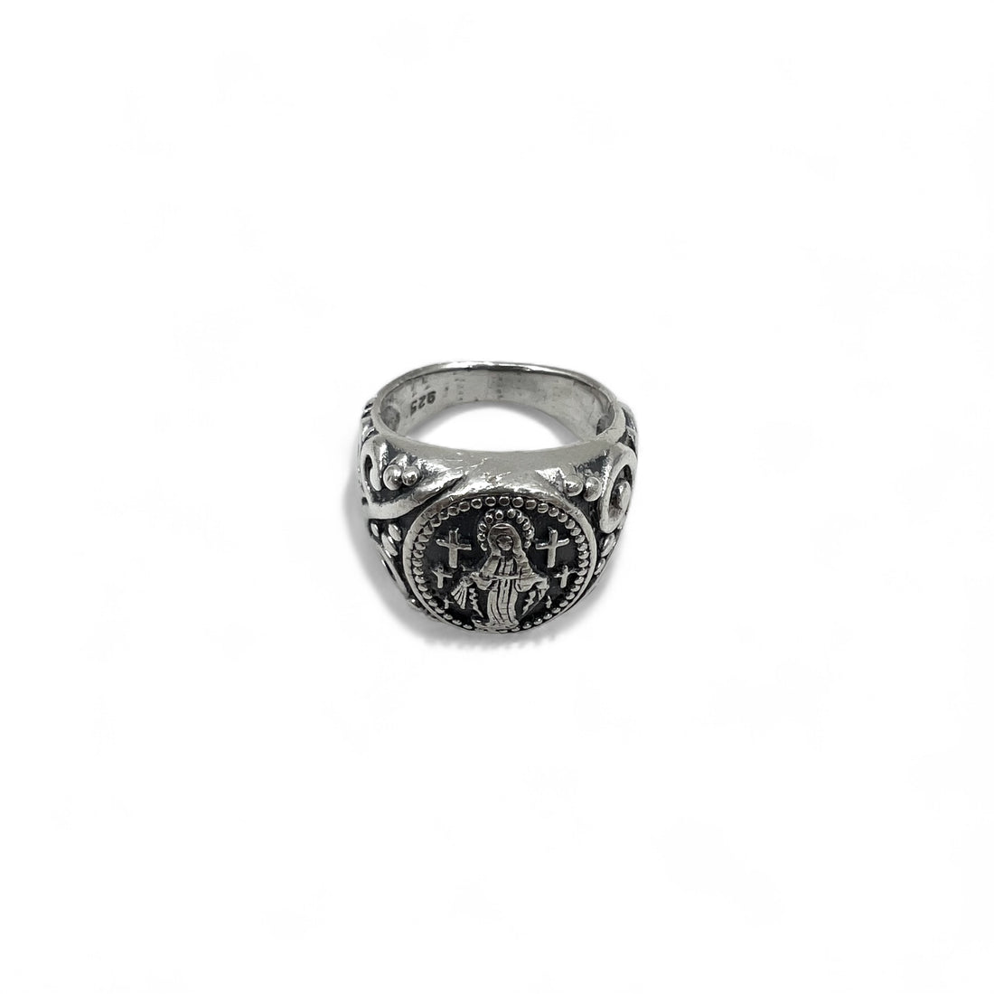 Vintage Virgin Mary Silver Ring 聖母 マリア シルバーリング 指輪 17号 925 クロス アラベスク