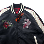 Isshinnyokagami Sukajan M Black Polyester Quilted Liner Nishikigoi Hibiscus Embroidery Unused Item