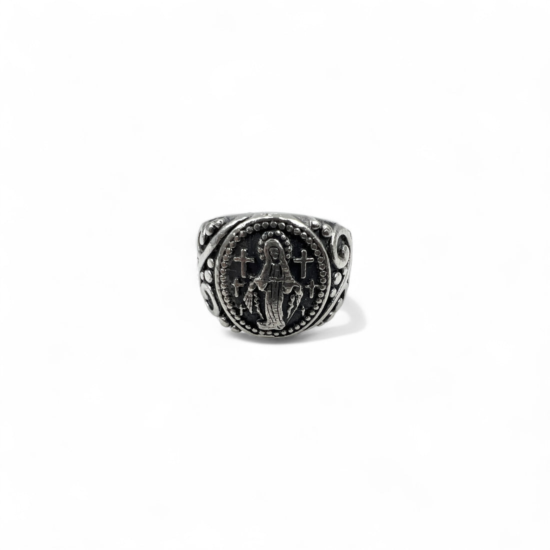 Vintage Virgin Mary Silver Ring 聖母 マリア シルバーリング 指輪 17号 925 クロス アラベスク