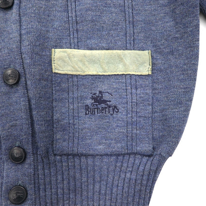 BURBERRYS 80年代 イギリス製 エルボーパッチ ニット カーディガン L ネイビー ウール レザー切替