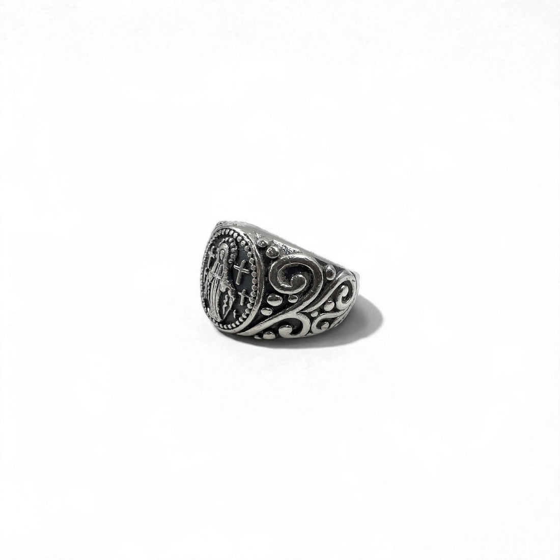 Vintage Virgin Mary Silver Ring 聖母 マリア シルバーリング 指輪 17号 925 クロス アラベスク