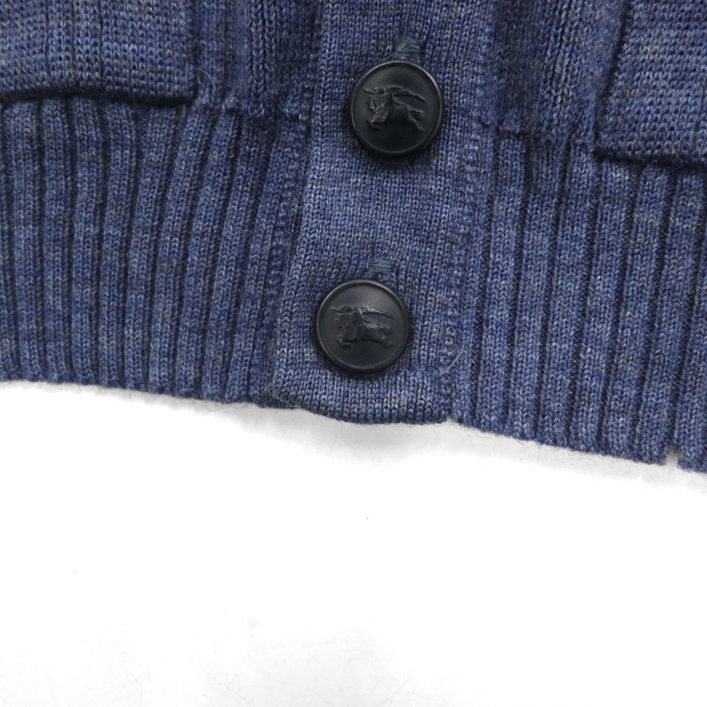 BURBERRYS 80年代 イギリス製 エルボーパッチ ニット カーディガン L ネイビー ウール レザー切替