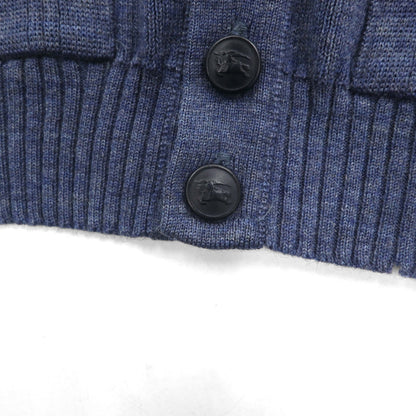 BURBERRYS 80年代 イギリス製 エルボーパッチ ニット カーディガン L ネイビー ウール レザー切替