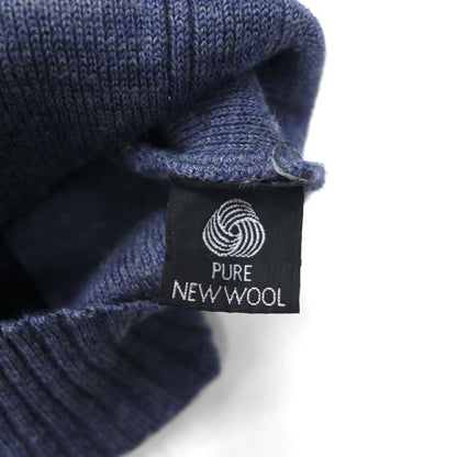 BURBERRYS 80年代 イギリス製 エルボーパッチ ニット カーディガン L ネイビー ウール レザー切替