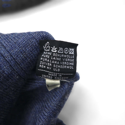 BURBERRYS 80年代 イギリス製 エルボーパッチ ニット カーディガン L ネイビー ウール レザー切替