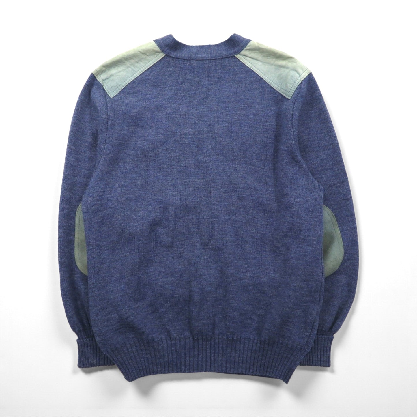 BURBERRYS 80年代 イギリス製 エルボーパッチ ニット カーディガン L ネイビー ウール レザー切替