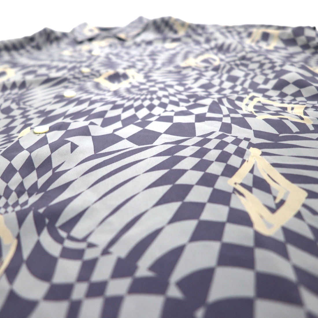 Vintage 90s Japan Made Retro Shirt LAMA LUCENTE 90s All-over Print Poly Shirt FREE Blue Geometric Print Polyester Made in Japan