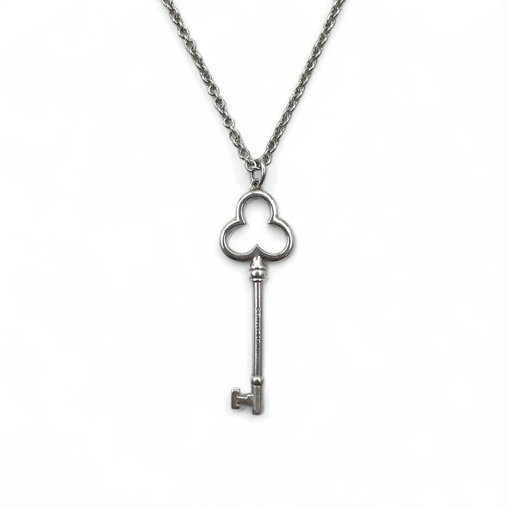 TIFFANY &amp; CO. Trefoil Clover Key Necklace in 925 Silver with Chain Pendant