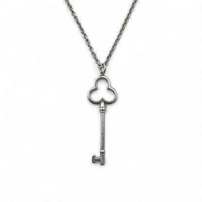 TIFFANY &amp; CO. Trefoil Clover Key Necklace in 925 Silver with Chain Pendant