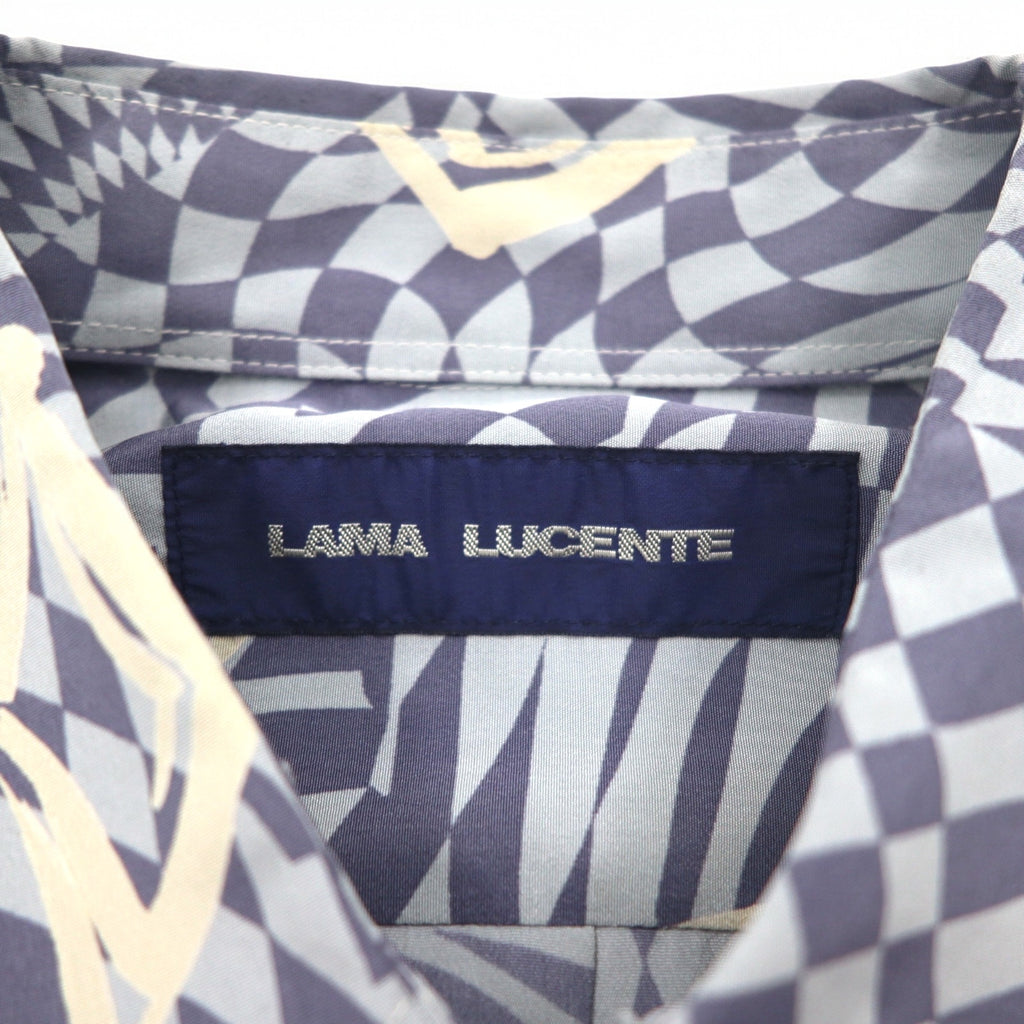 Vintage 90s Japan Made Retro Shirt LAMA LUCENTE 90s All-over Print Poly Shirt FREE Blue Geometric Print Polyester Made in Japan