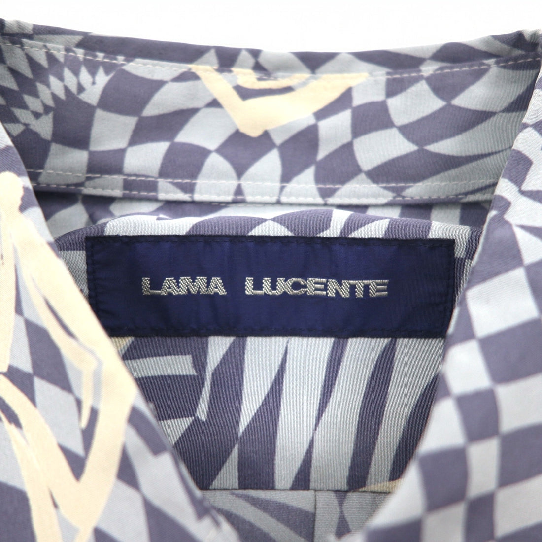 Vintage 90s Japan Made Retro Shirt LAMA LUCENTE 90s All-over Print Poly Shirt FREE Blue Geometric Print Polyester Made in Japan