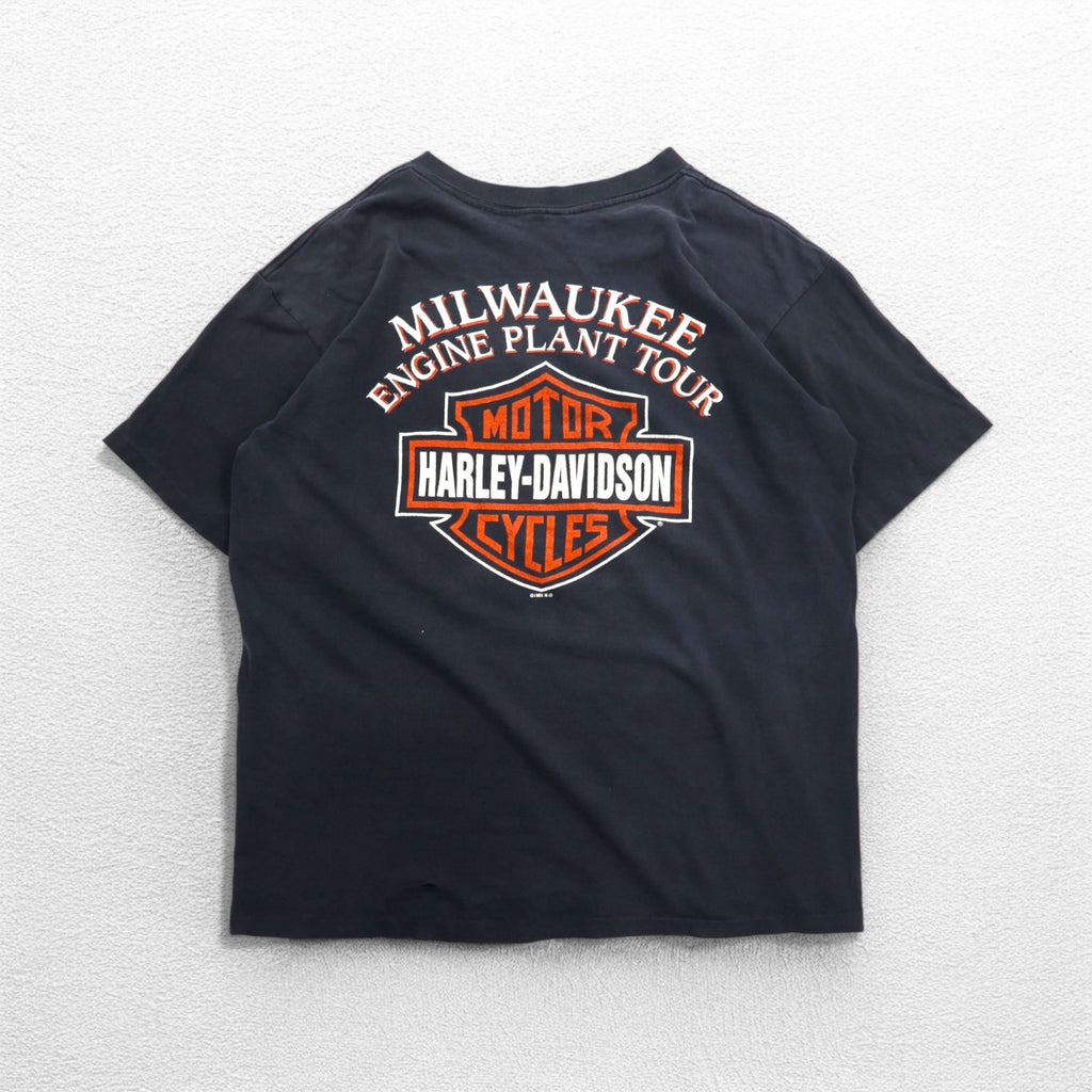 HARLEY DAVIDSON 90年代 ヴィンテージ 両面プリント Tシャツ XL ブラック シングルステッチ 1995年製 MILWAUKEE ENGINE PLANT TOUR