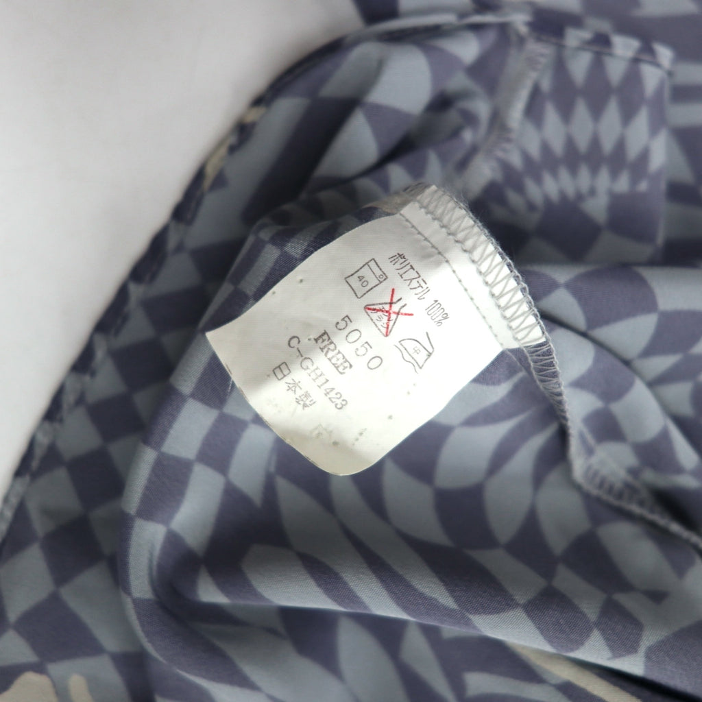 Vintage 90s Japan Made Retro Shirt LAMA LUCENTE 90s All-over Print Poly Shirt FREE Blue Geometric Print Polyester Made in Japan