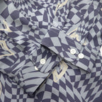 Vintage 90s Japan Made Retro Shirt LAMA LUCENTE 90s All-over Print Poly Shirt FREE Blue Geometric Print Polyester Made in Japan