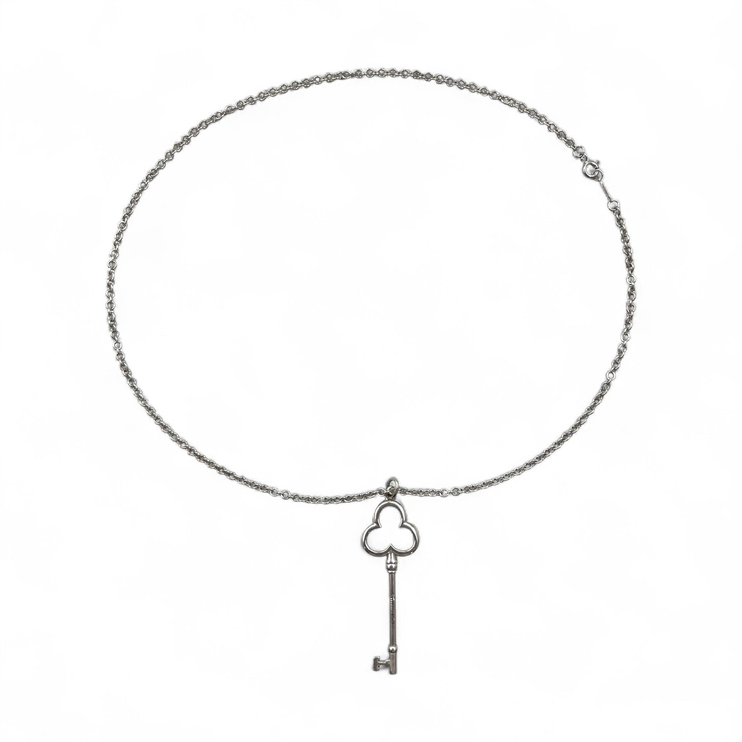 TIFFANY &amp; CO. Trefoil Clover Key Necklace in 925 Silver with Chain Pendant