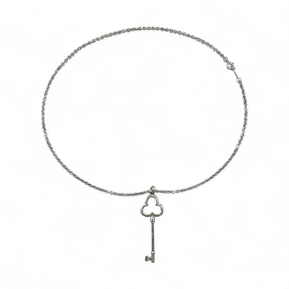 TIFFANY &amp; CO. Trefoil Clover Key Necklace in 925 Silver with Chain Pendant