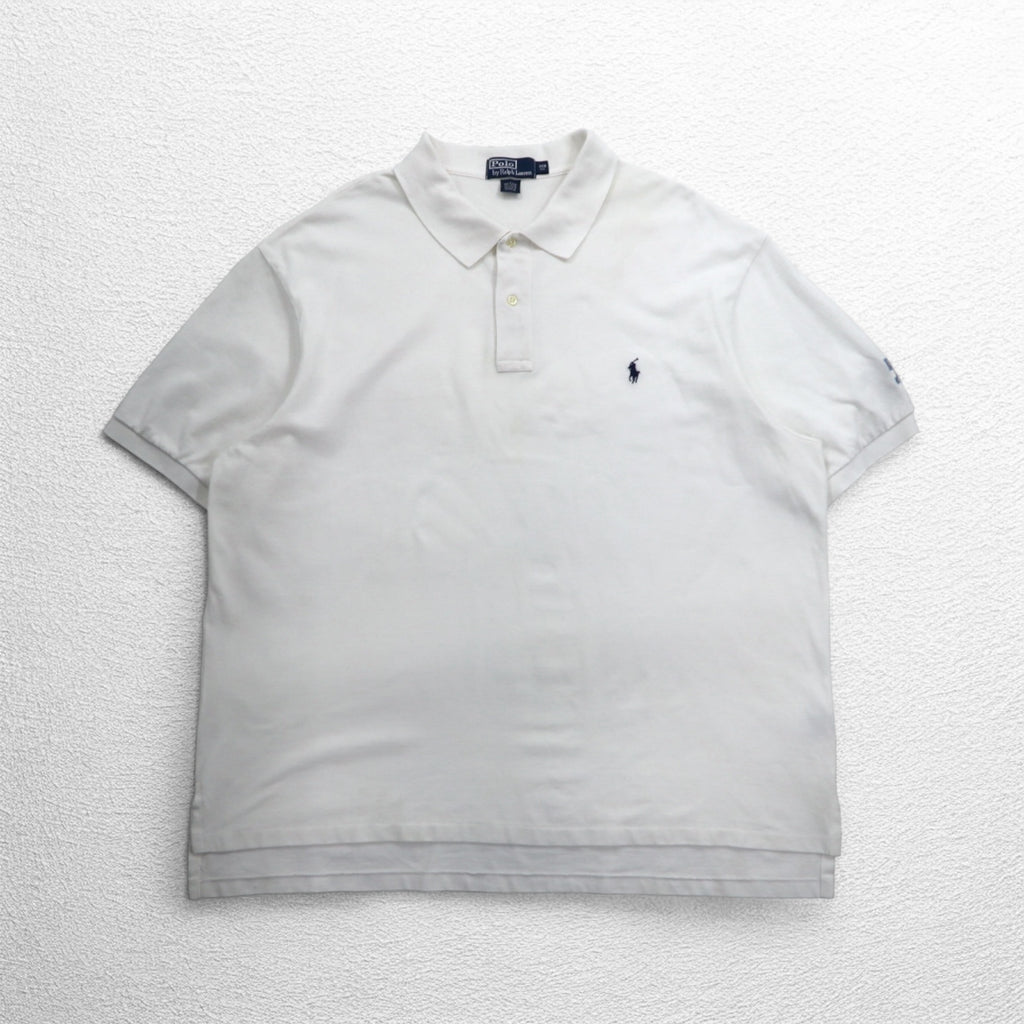 Polo by Ralph Lauren 90s Polo Shirt, 3XL, Big Size, White, Pique, Small Pony Embroidery