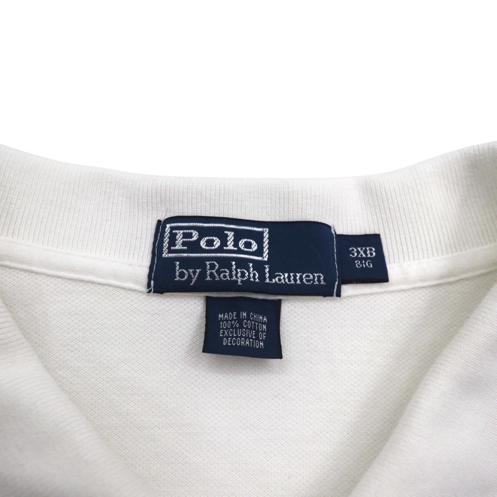 Polo by Ralph Lauren 90s Polo Shirt, 3XL, Big Size, White, Pique, Small Pony Embroidery