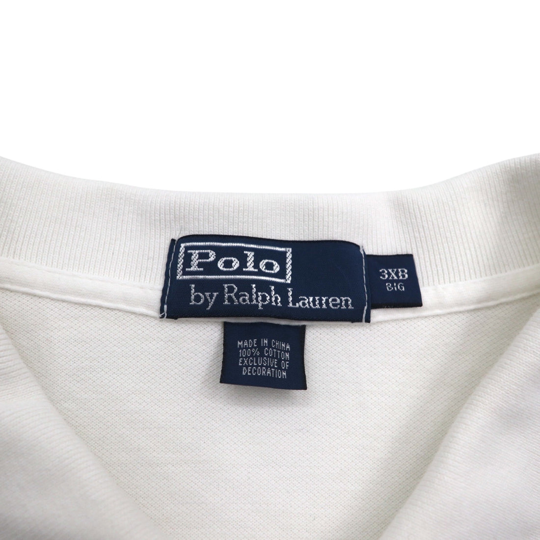 Polo by Ralph Lauren 90s Polo Shirt, 3XL, Big Size, White, Pique, Small Pony Embroidery