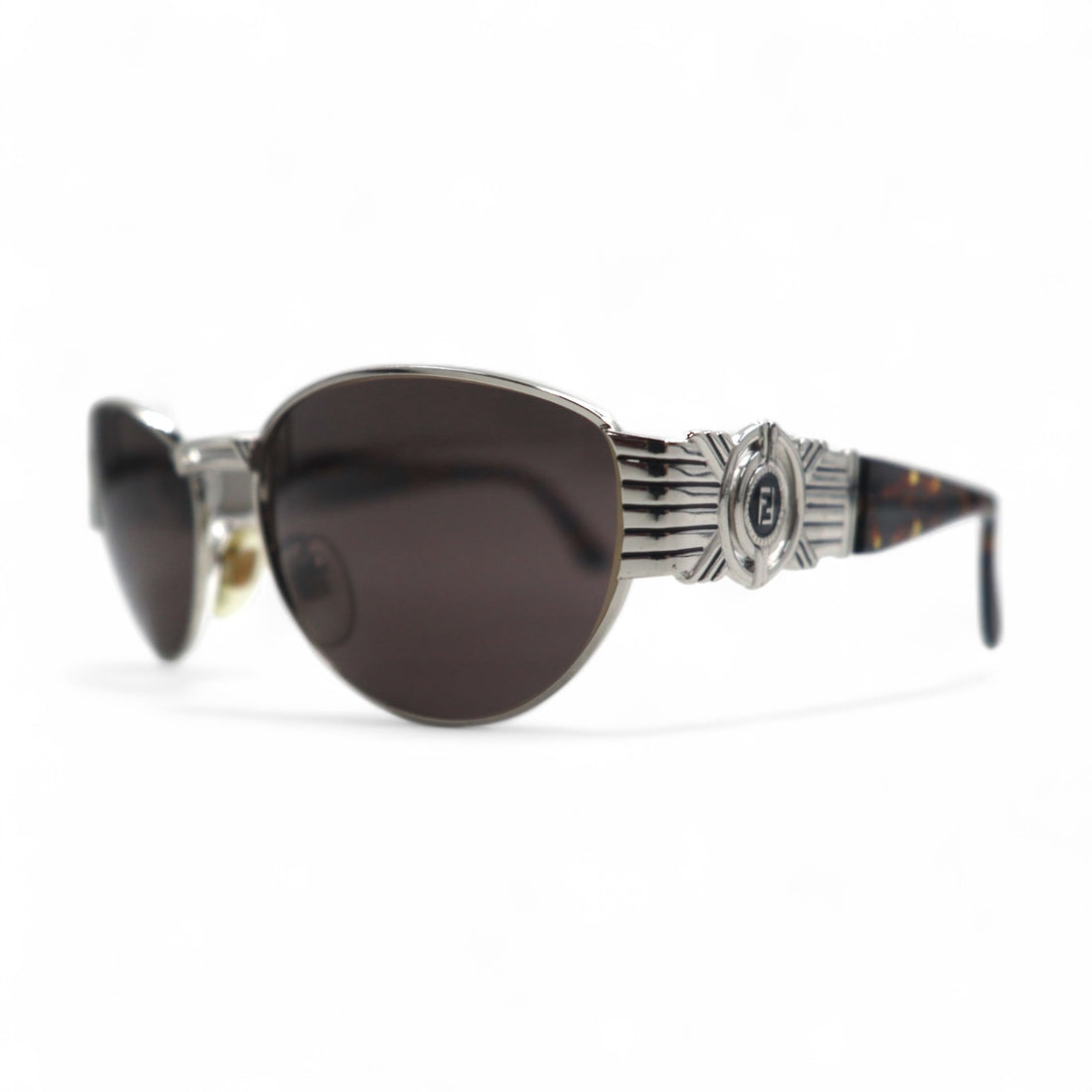 FENDI Vintage Boston Sunglasses Metal Frame Tortoiseshell SL7033 Made in Italy
