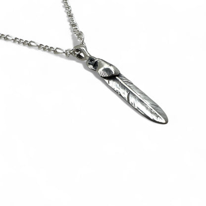 Vintage Silver Feather Necklace Heart Wheel Feather Necklace Silver 925