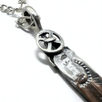 Vintage Silver Feather Necklace Heart Wheel Feather Necklace Silver 925