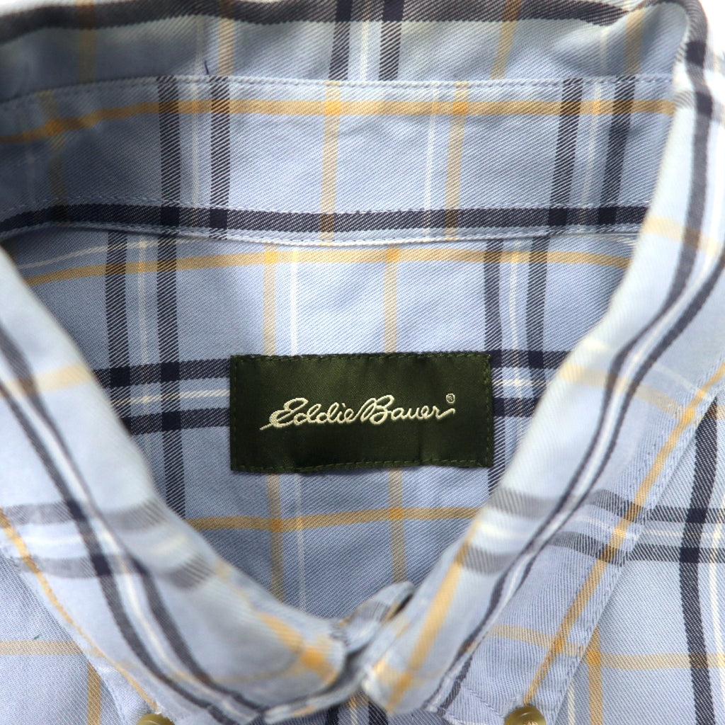 Eddie Bauer ボタンダウンシャツ L ブルー チェック コットン