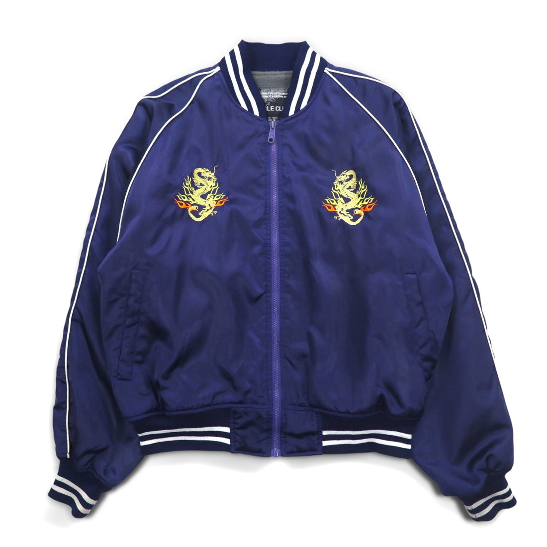 Japan Vintage 90s Souvenir Jacket BUGLE CLUB Sukajan M Navy Dragon Embroidery
