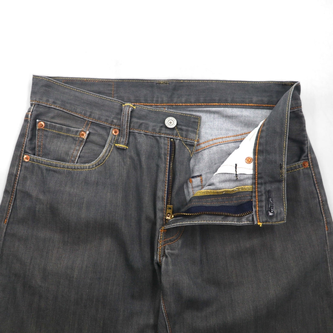 Levi's 502 Denim Jeans, Size M, Gray Cotton with Leather Patches, 00502-0368