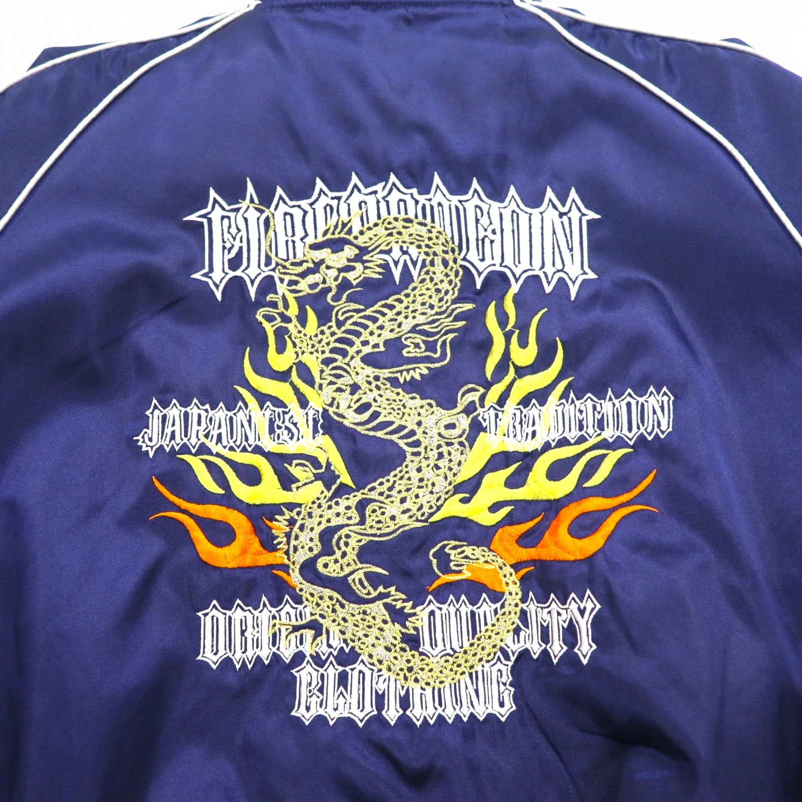 Japan Vintage 90s Souvenir Jacket BUGLE CLUB Sukajan M Navy Dragon Embroidery