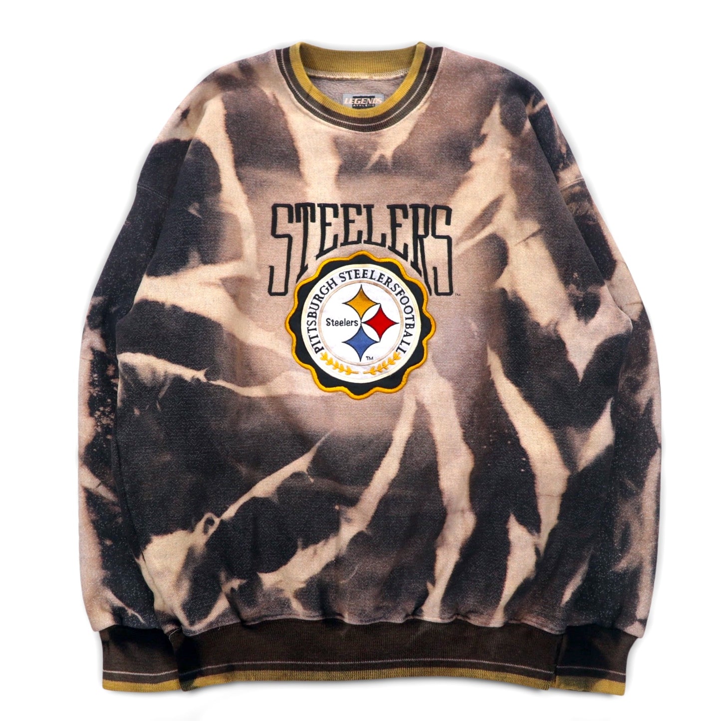 Vintage 90s USA Made Sweatshirt LEGENDS ATHLETIC NFL タイダイ ブリーチ加工 スウェット XL ブラック Pittsburgh Steelers