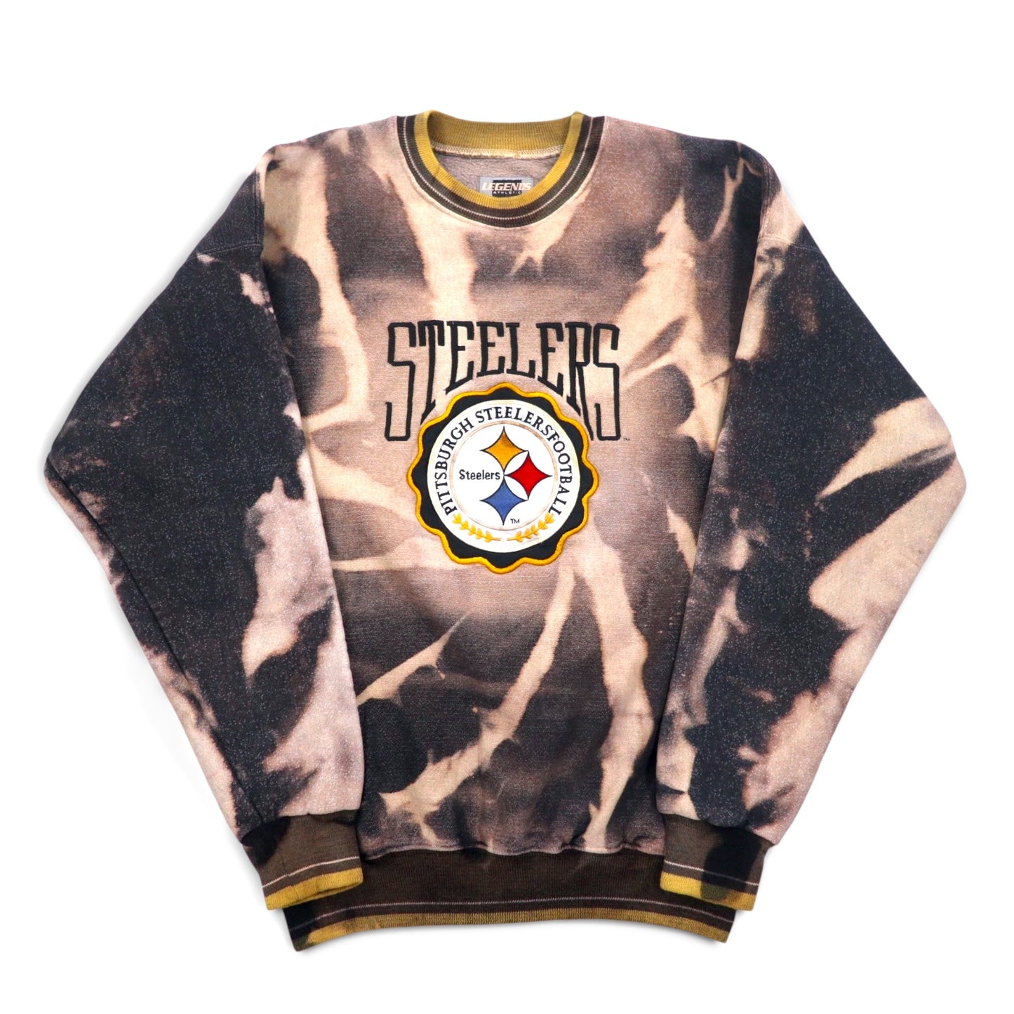 Vintage 90s USA Made Sweatshirt LEGENDS ATHLETIC NFL タイダイ ブリーチ加工 スウェット XL ブラック Pittsburgh Steelers