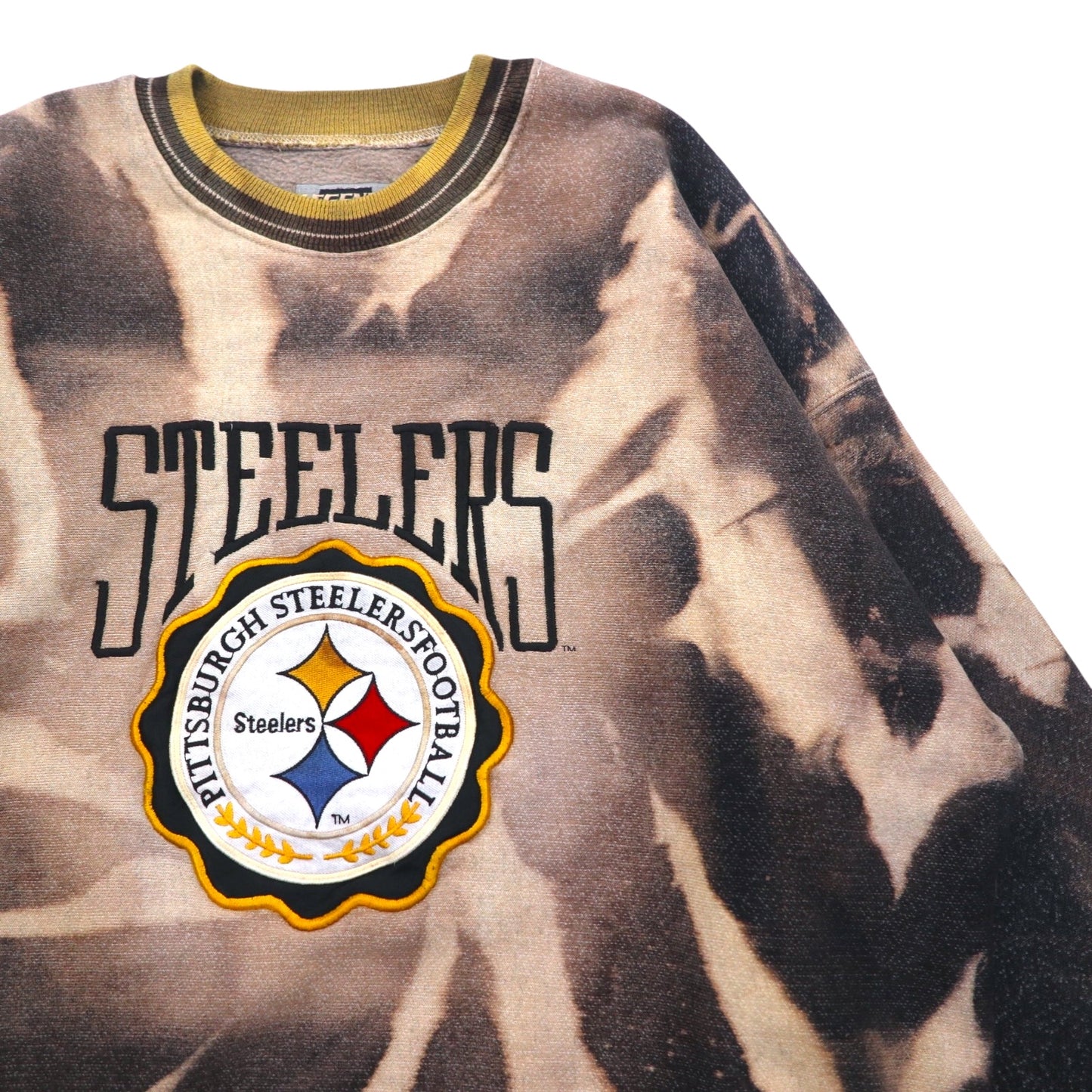Vintage 90s USA Made Sweatshirt LEGENDS ATHLETIC NFL タイダイ ブリーチ加工 スウェット XL ブラック Pittsburgh Steelers