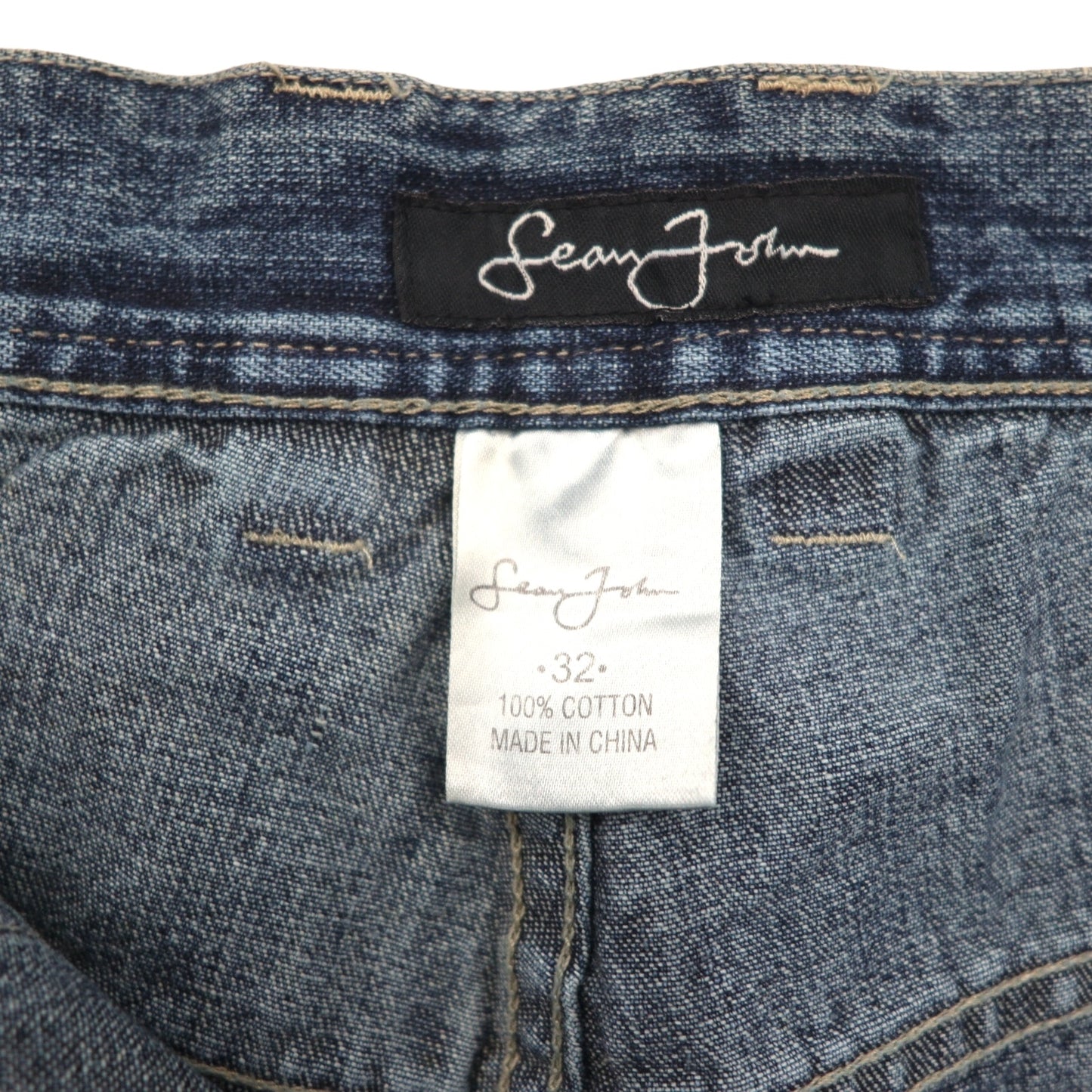 Sean John ダブルニー バギー デニムパンツ ジーンズ L インディゴ ワイド