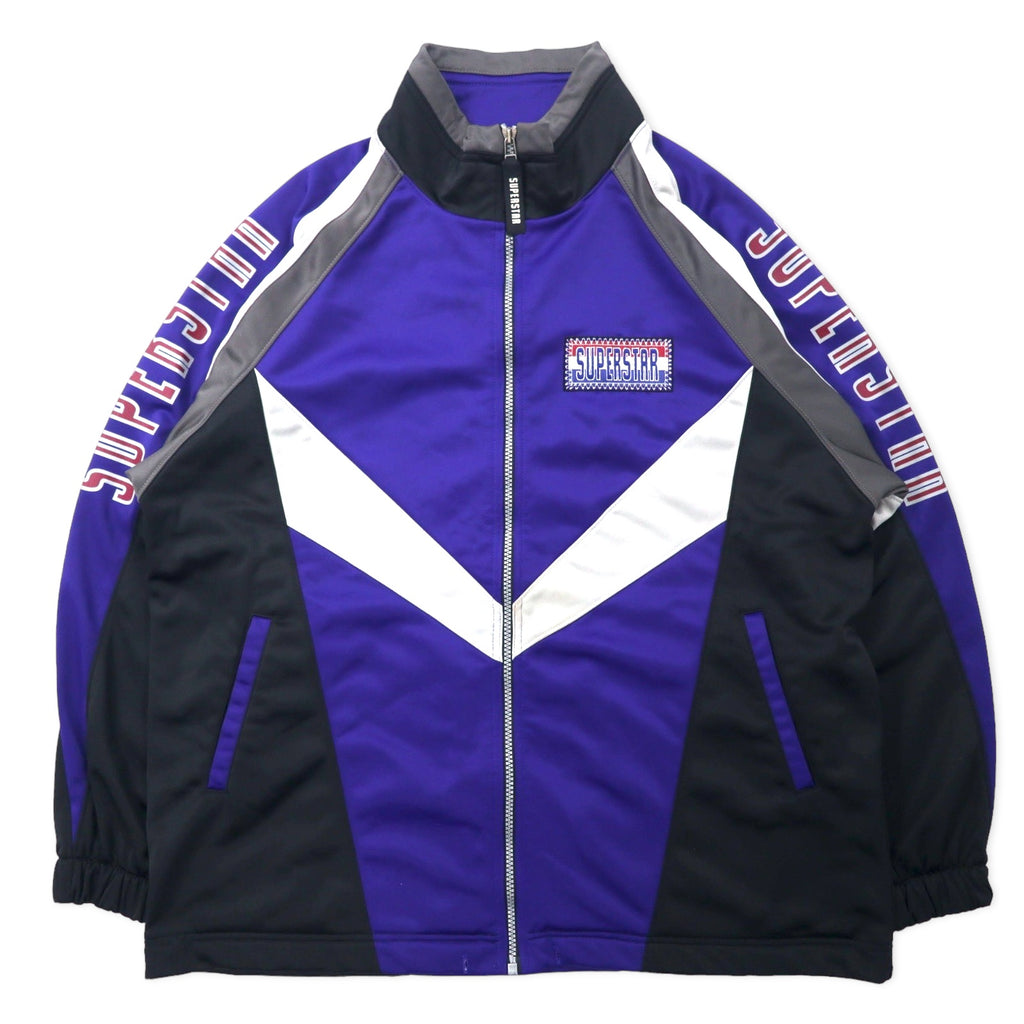 日本然リトテ-古着オンライン-SUPER STAR 90年代 トラックジャケット ジャージ L ブルー ポリエステル 袖ロゴ 日本製-SUPER STAR 90's TRACK JACKET Jersey L Blue Polyester Sleeve Logo Japan MADE