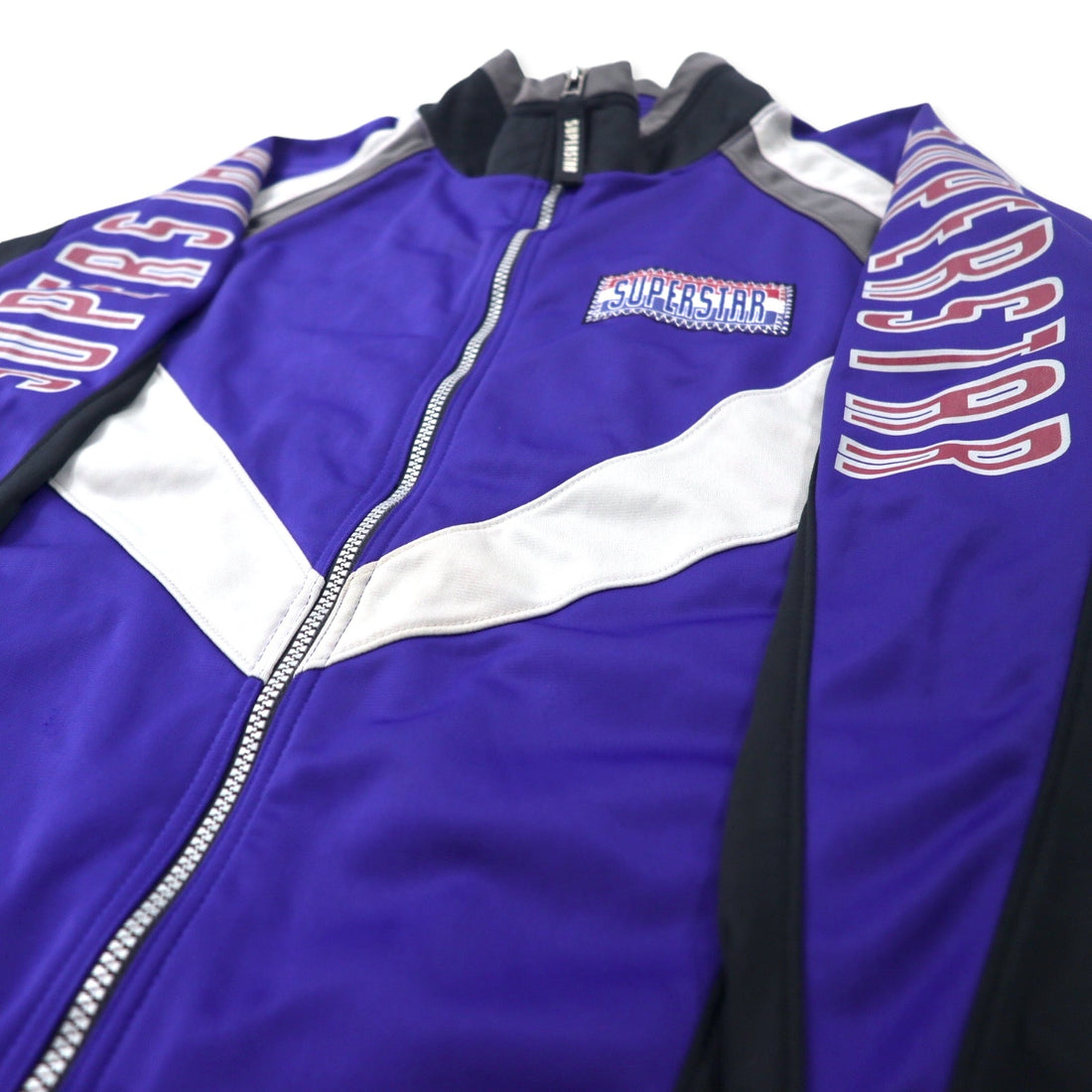 SUPER STAR 90's Track Jacket Jersey L Blue Polyester Sleeve Logo Made in Japan